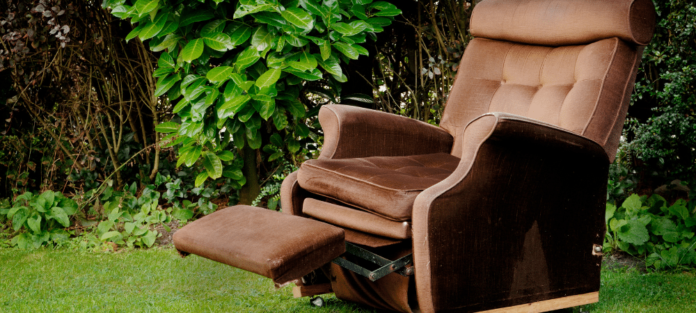 Brown recliner chair in garden