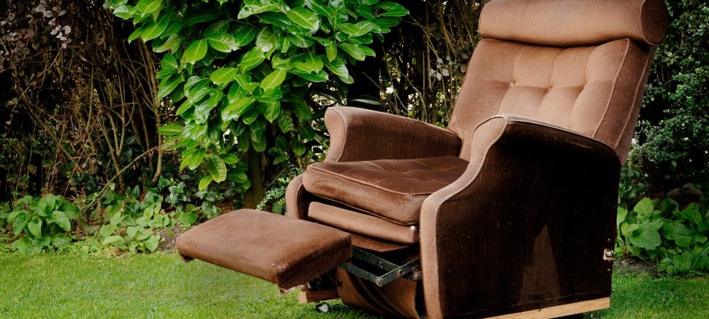 Brown recliner chair in garden