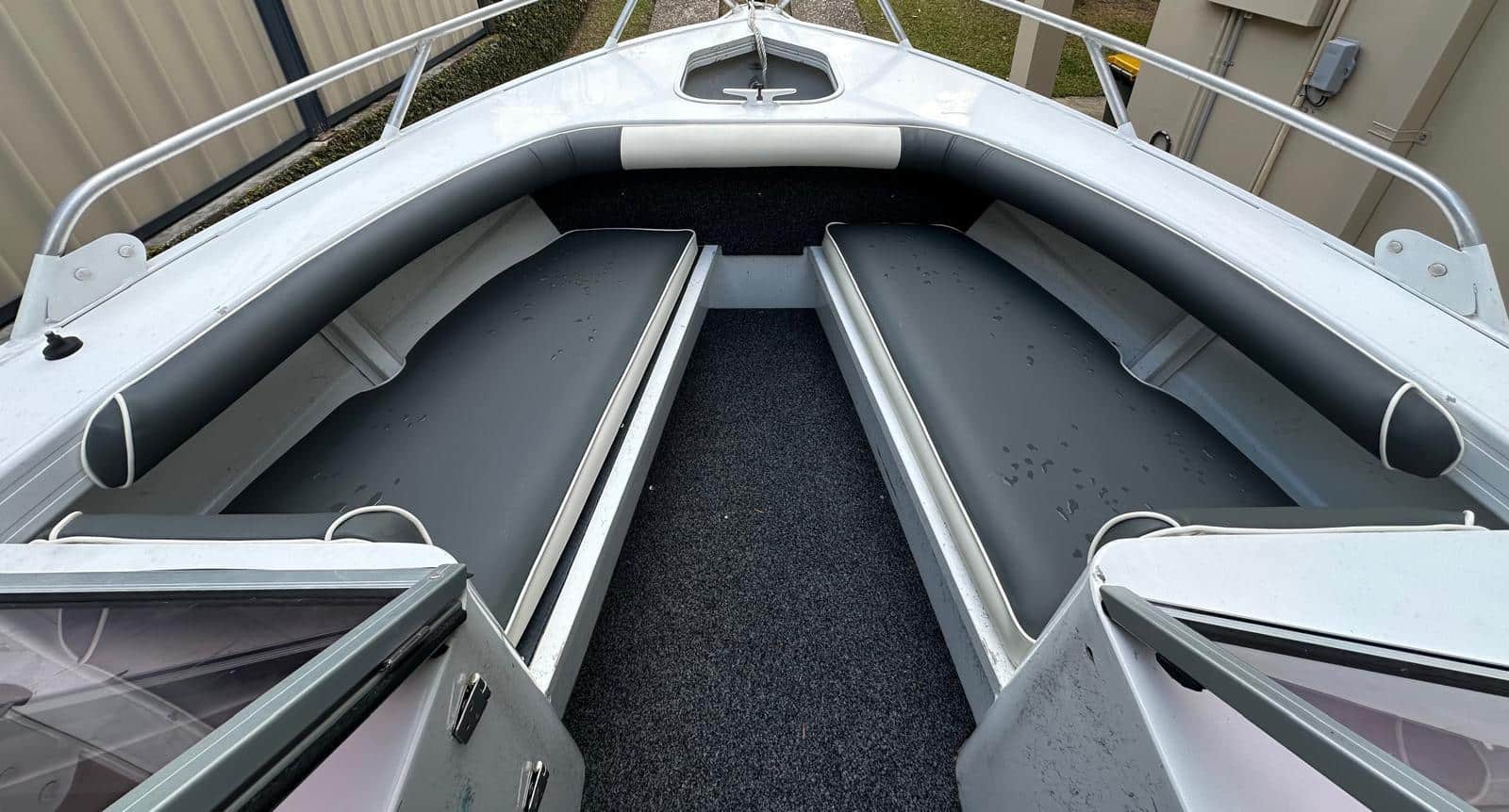 Interior of a boat with seating