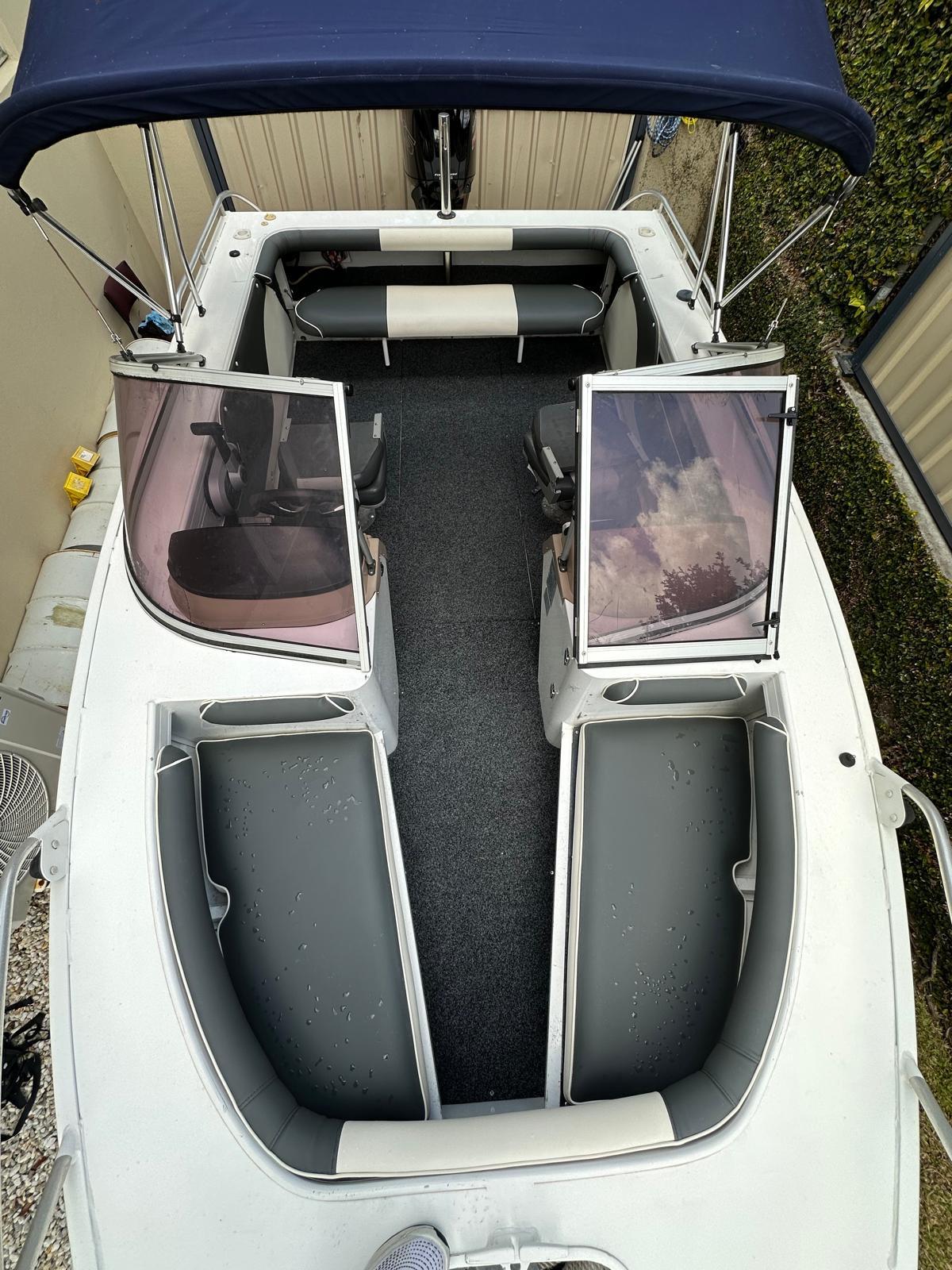 Interior view of a boat.