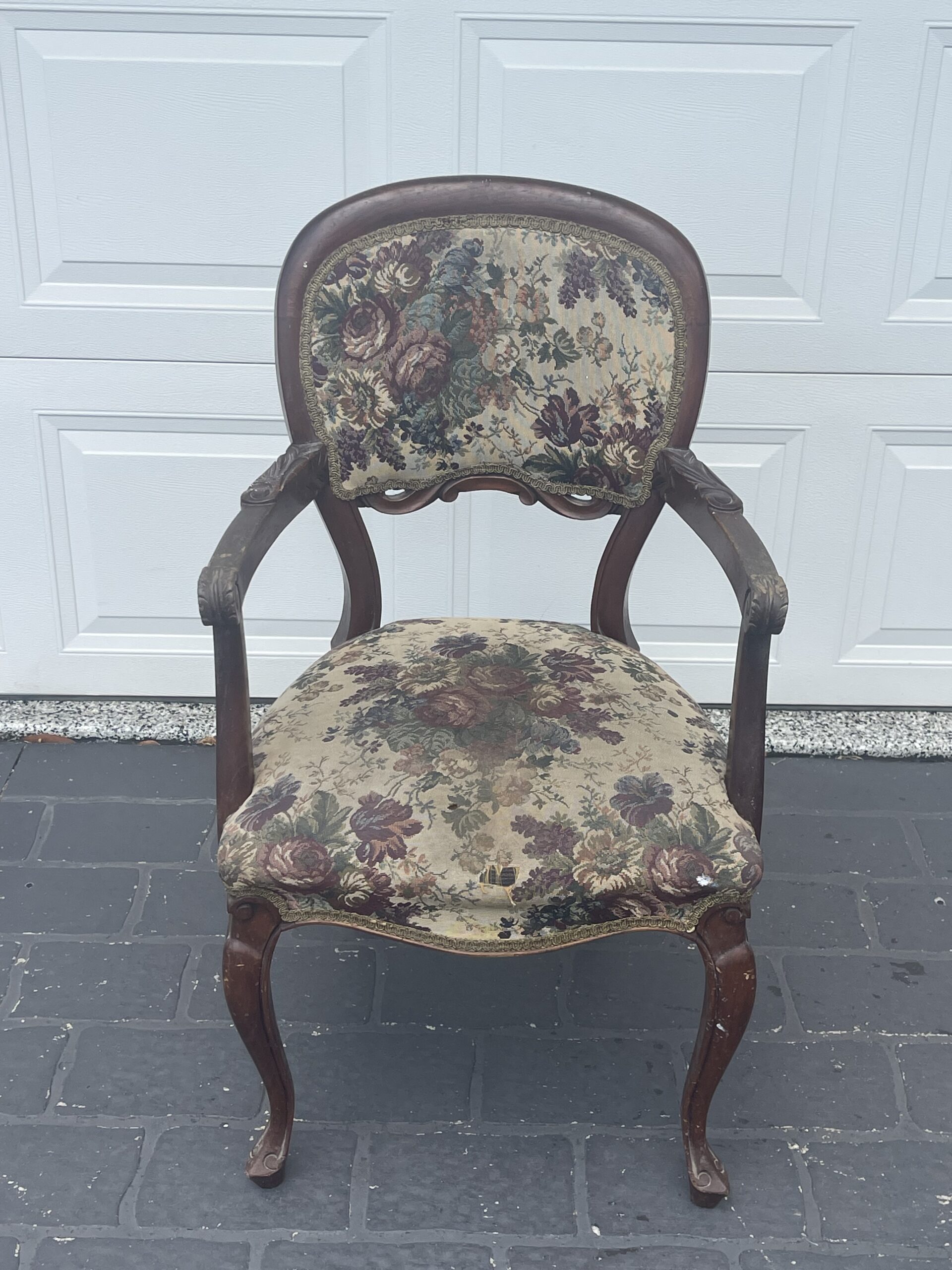Vintage floral upholstered wooden chair